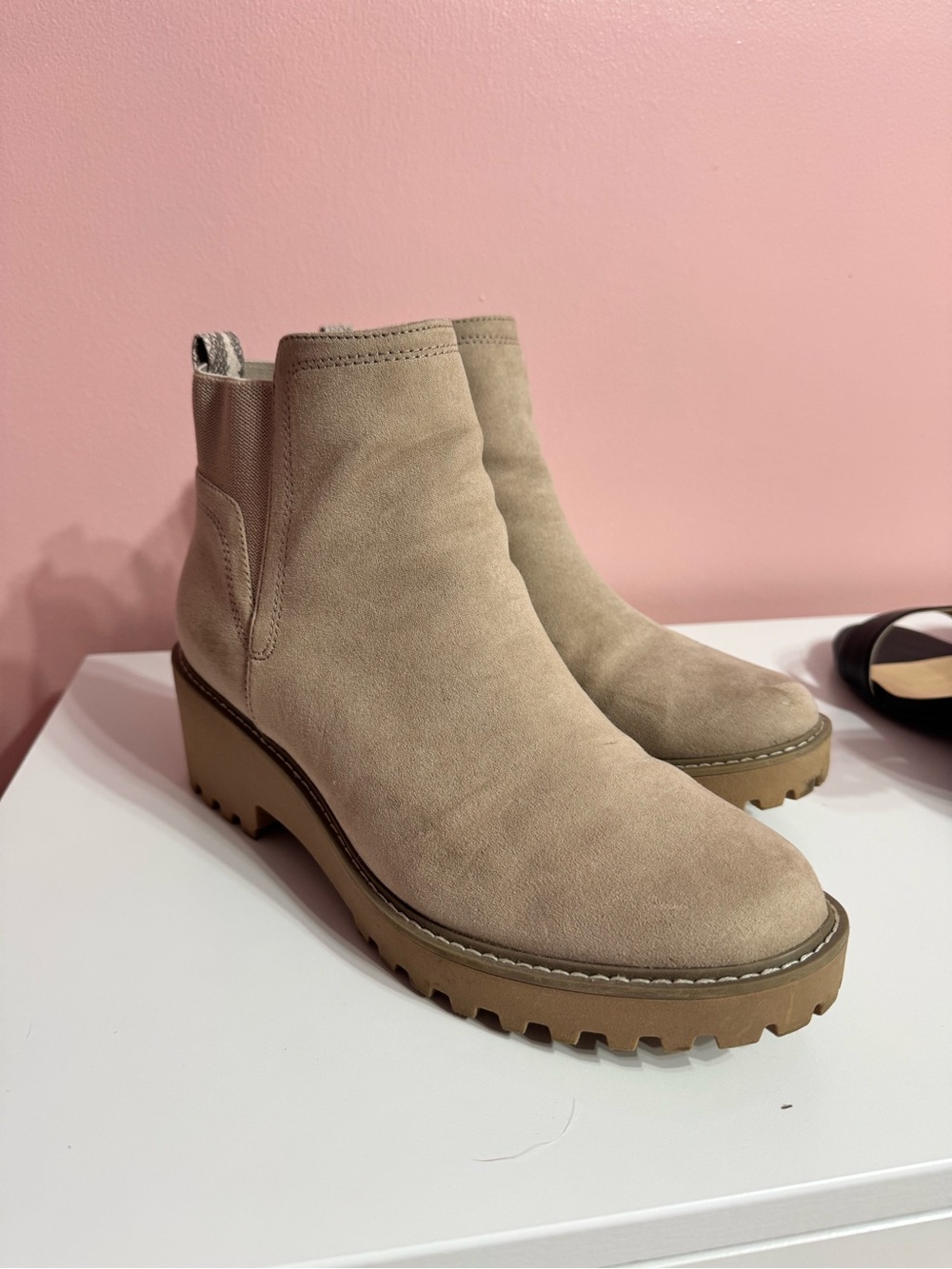 Suede Platform Chelsea Booties in Taupe - Women's